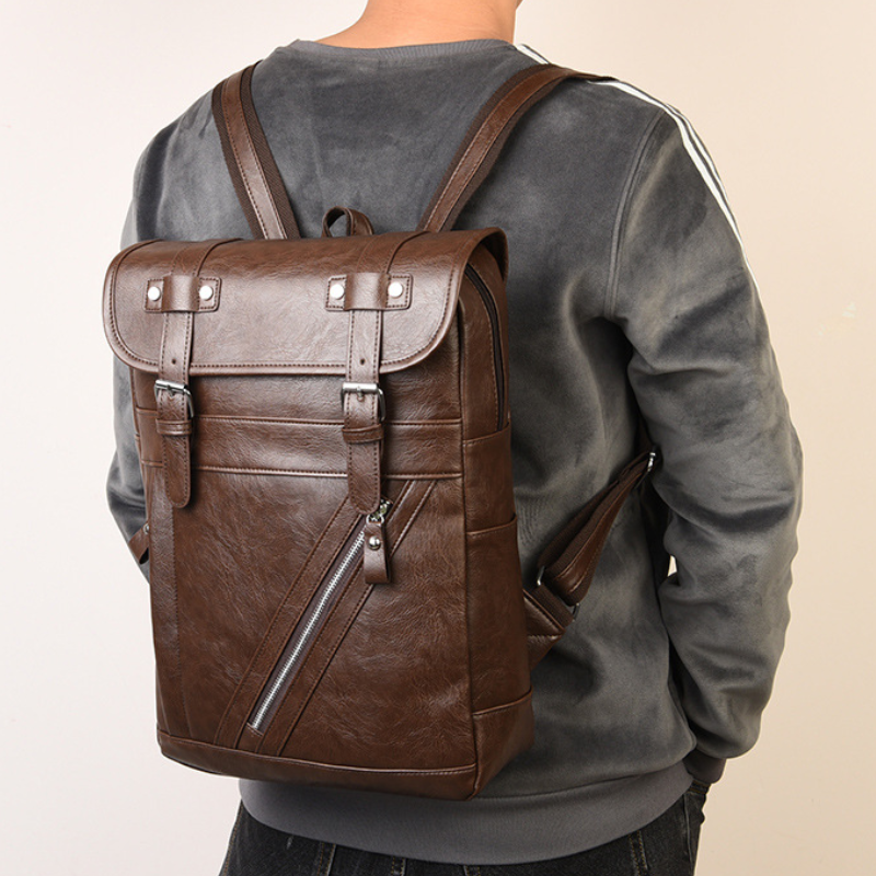 Vintage PU Leather Travel Backpack For Men