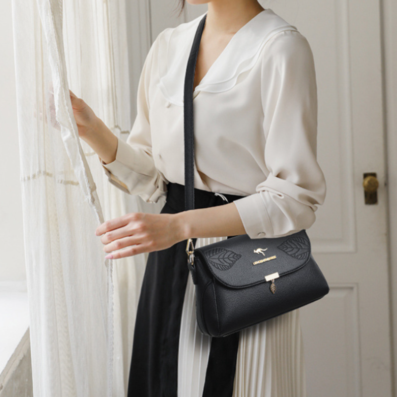 Leaf Charm Soft Leather Crossbody Bag