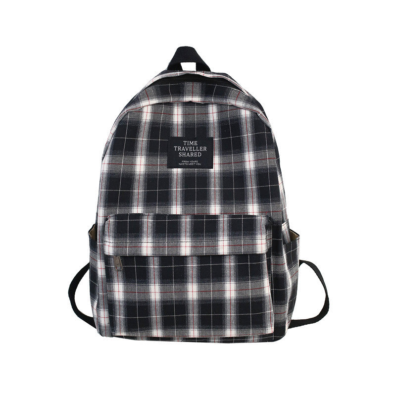 Plaid Canvas Casual School Backpack