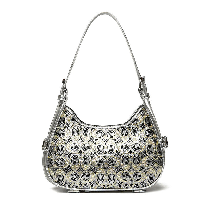 Diamond Heart Crescent Shoulder Bag