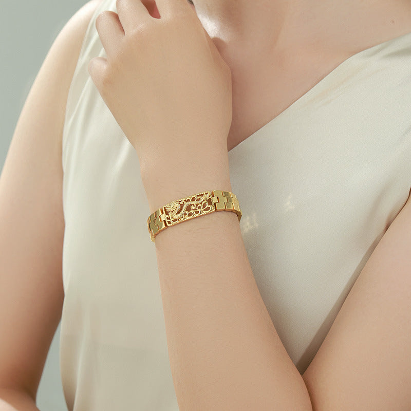 Hollow Dragon Engraved Gold Bracelet