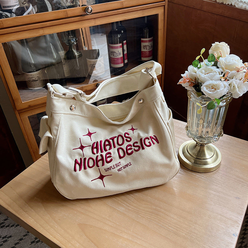 Embroidered Nylon Canvas Student Shoulder Messenger Bag