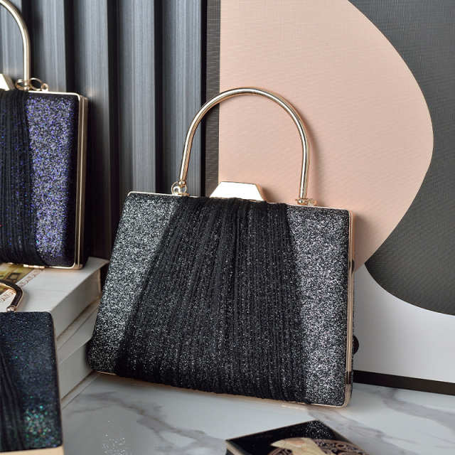 Glitter Drape Pleat Evening Clutch Bag