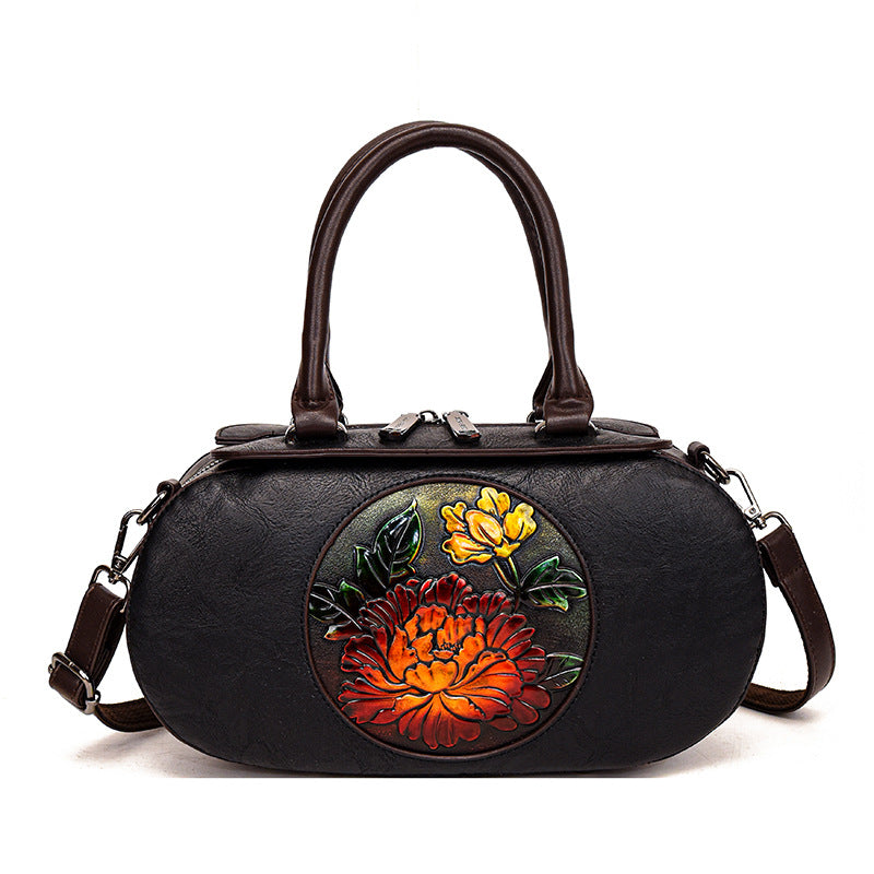 Cylindrical Retro  Handbag with National Style