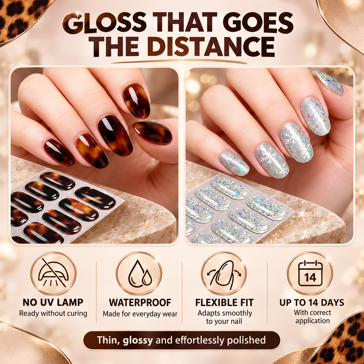 Glossy Tortoiseshell Leopard Nail Stickers