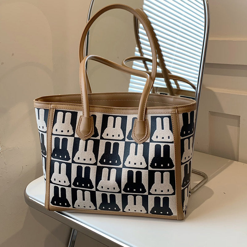 Chic Rabbit Print Contrast Tote Bag