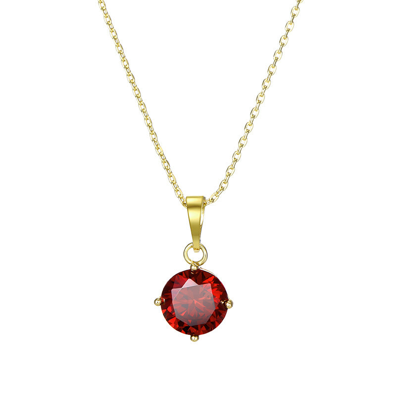 Gold-Plated Ruby Clavicle Chain Necklace