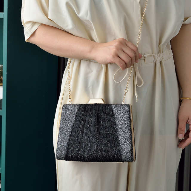 Glitter Drape Pleat Evening Clutch Bag